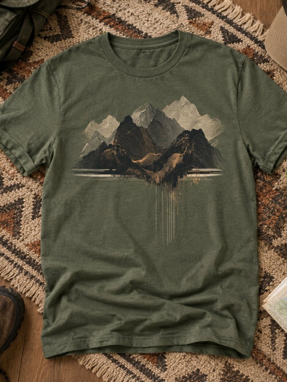 Linear Mountain Range Shirt, Topographic Nature Graphic Tee, Nature Landscape